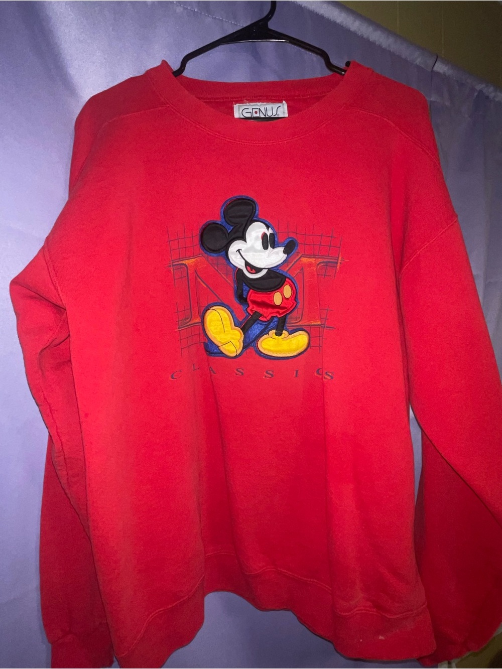 Genius Red Crewneck Sweater with Mickey Graphic